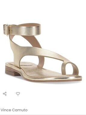Vince Camuto Liba Metallic Gold Toe-Loop Ankle Strap Sandals - Size 8.5